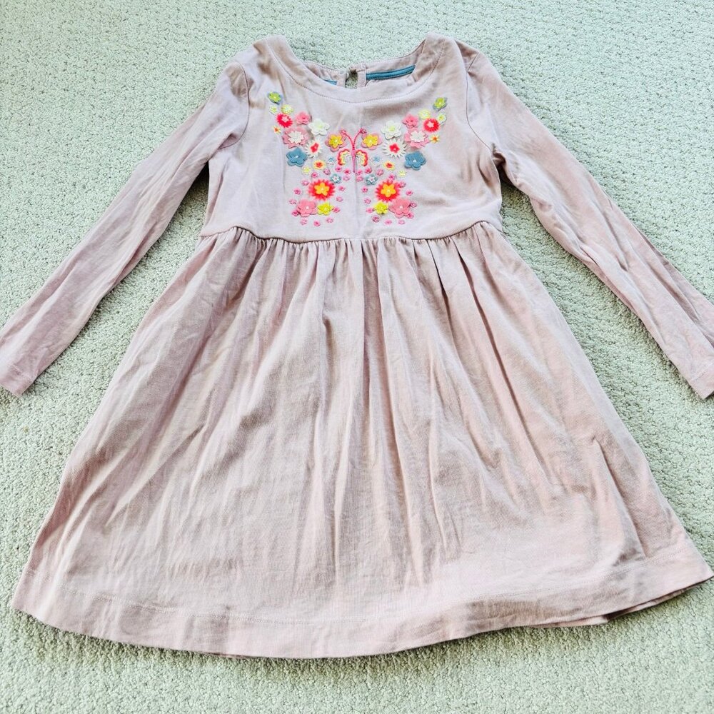 Mini Boden pink floral appliqué long sleeve jersey cotton dress